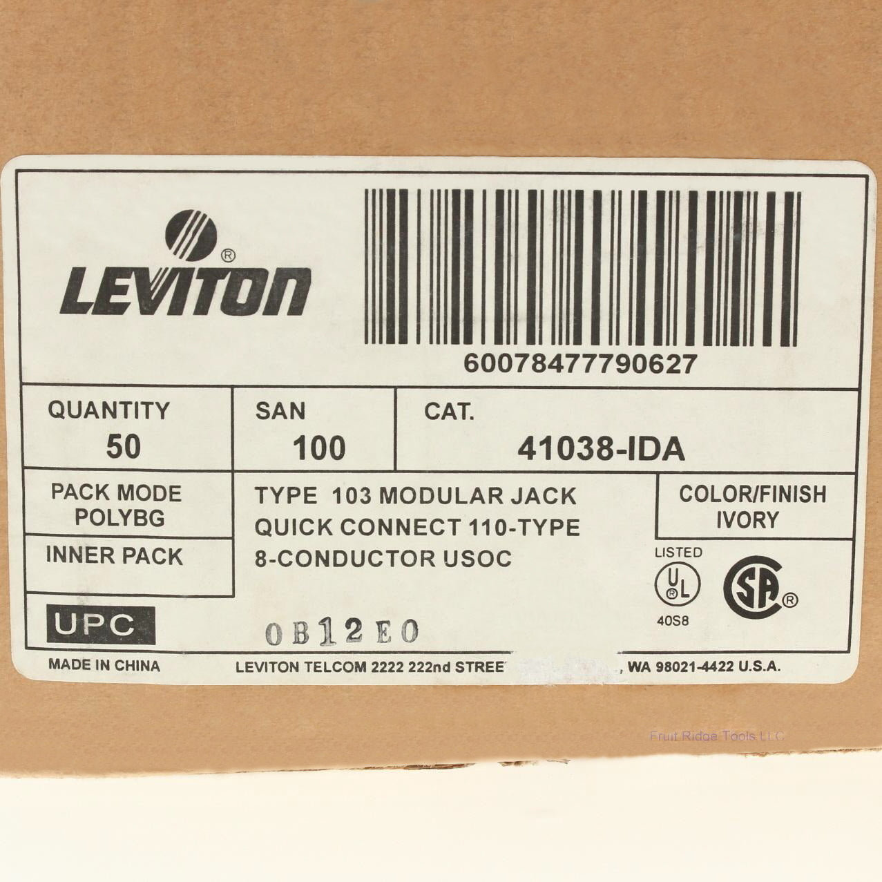 50 Leviton Ivory Surface Mount Modular Phone Jack Type 103 110 8-Wire 41038-IDA