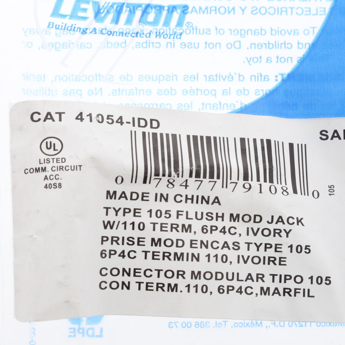 Leviton Ivory Modular Phone Wall Plate 110-Type Telephone 4-Wire Jack 41054-IDD
