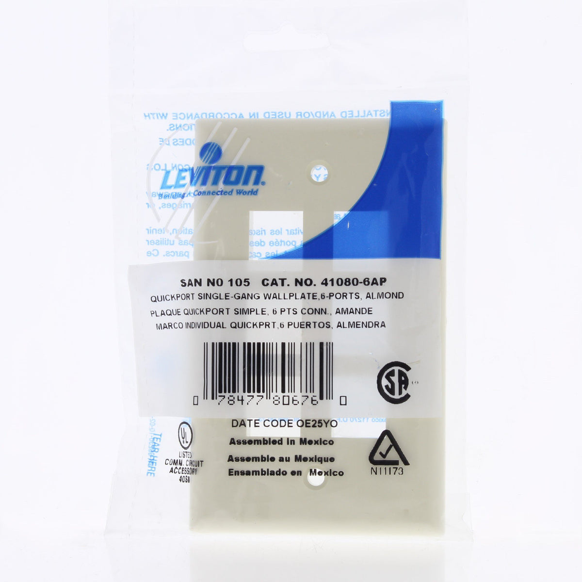 Leviton 41080-6AP Almond 1-Gang 6-Port Unbreakable Nylon Wallplate Cover 50pcs