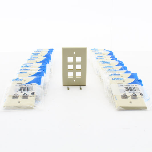 Leviton 41080-6IP Ivory Quickport 6-Port High Impact Plastic Wallplates 25-Pack