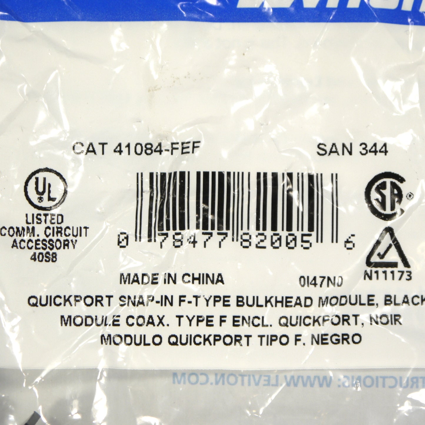 Leviton Black Quickport Snap-In F-Type Coaxial Cable Jack 75-Ohm 41084-FEF