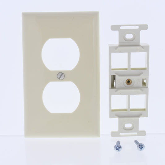 Leviton 41087-4A Almond 1-Gang Flush Snap-In 4-Port Duplex Style 106 Insert