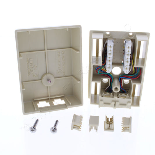 Leviton 41088-IDB Ivory Dual Surface Mount Modular T568B Jack Cat3 Keyed 8P8C