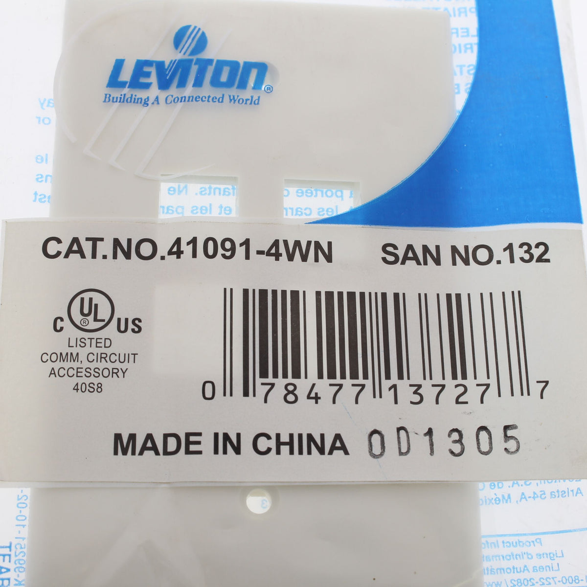 Leviton 41091-4WN White 1-Gang Large Midway Quickport 4-Port Wallplate Cover
