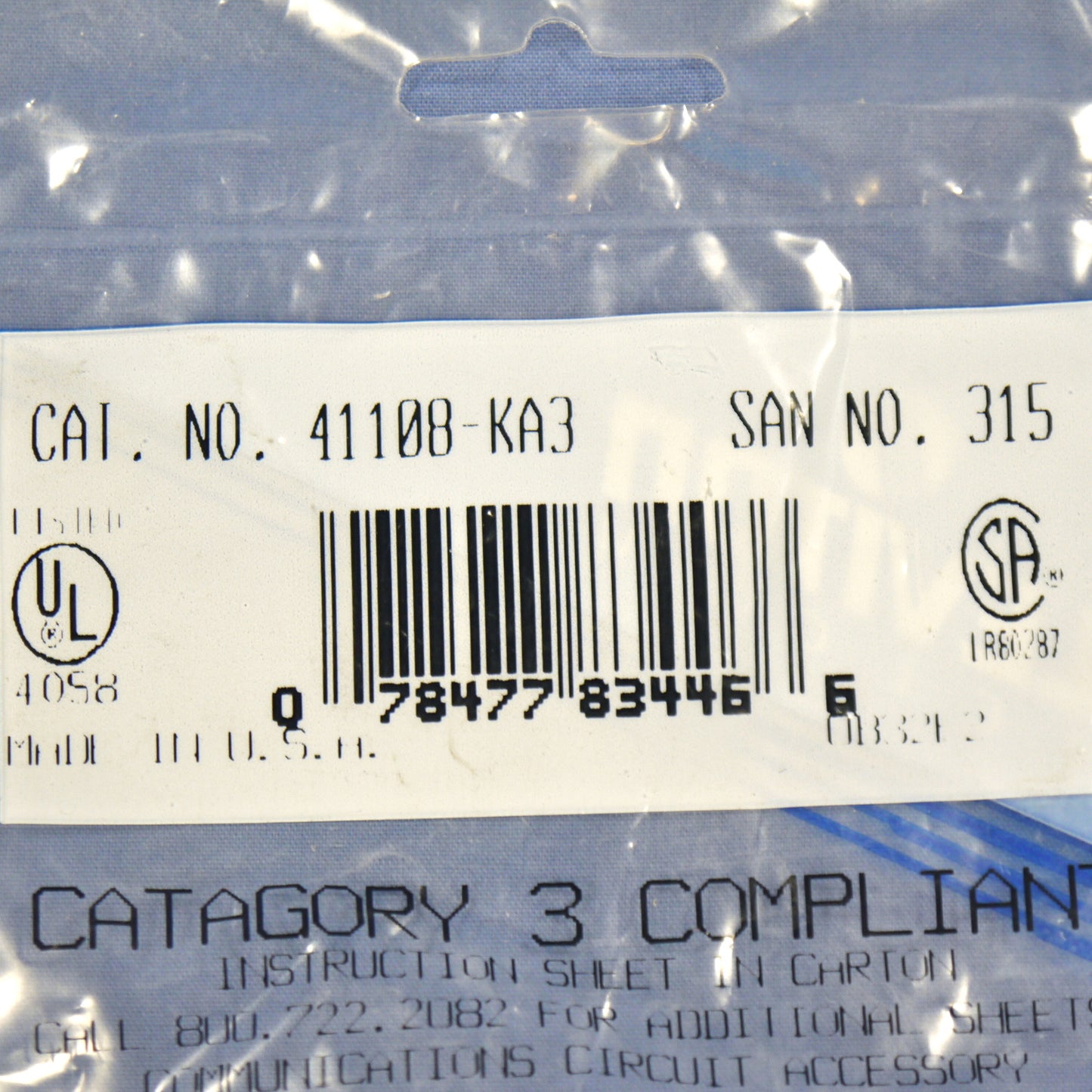 Leviton 41108-KA3 Almond Keyed Cat 3 Snap-In Quickport Jack Cat3 RJ45 Telephone