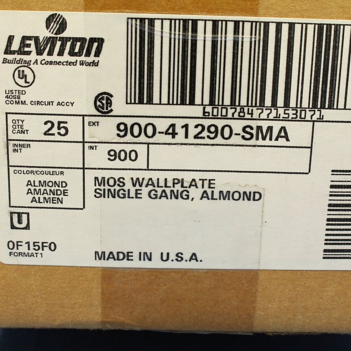 Leviton 41290-SMA Almond MOS Single-Gang Wallplate Module Frame Covers 25-Pack
