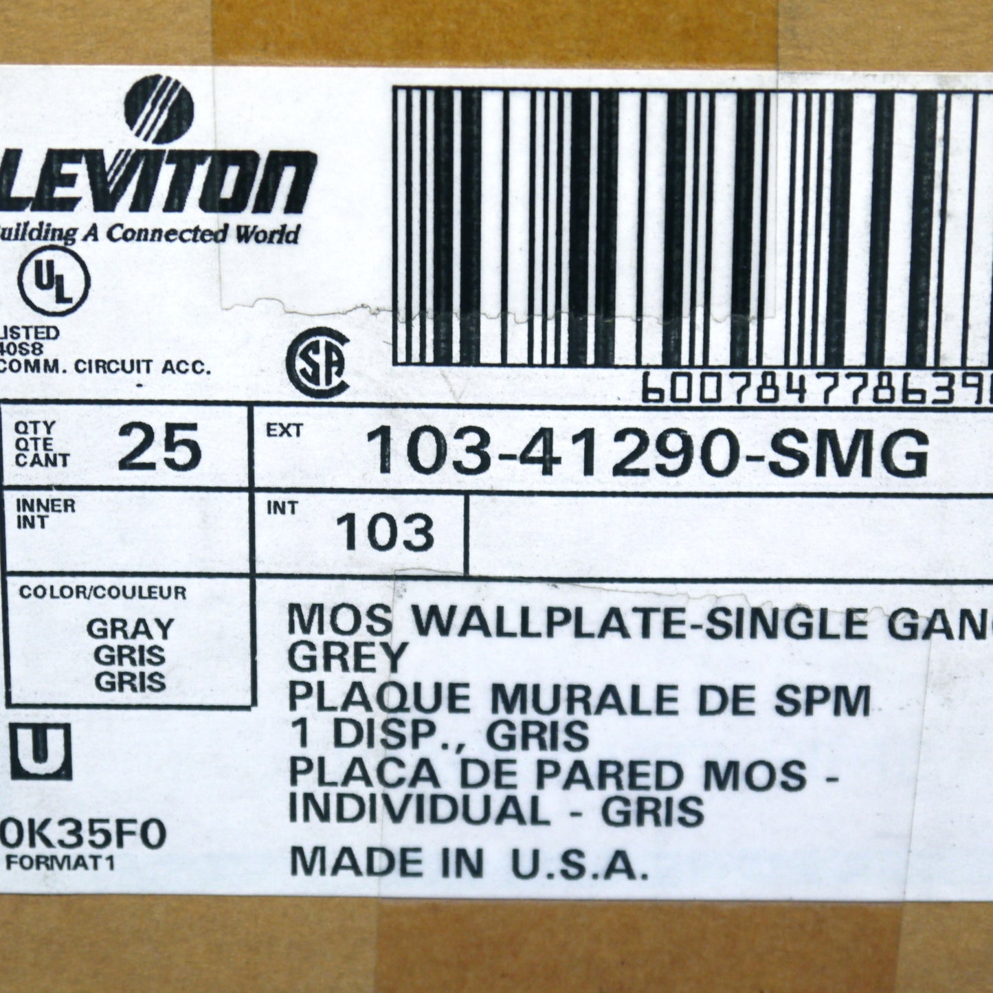 Leviton 41290-SMG Gray 1-Gang 3-Unit MOS Modular Wallplate Cover Frames 25-pack