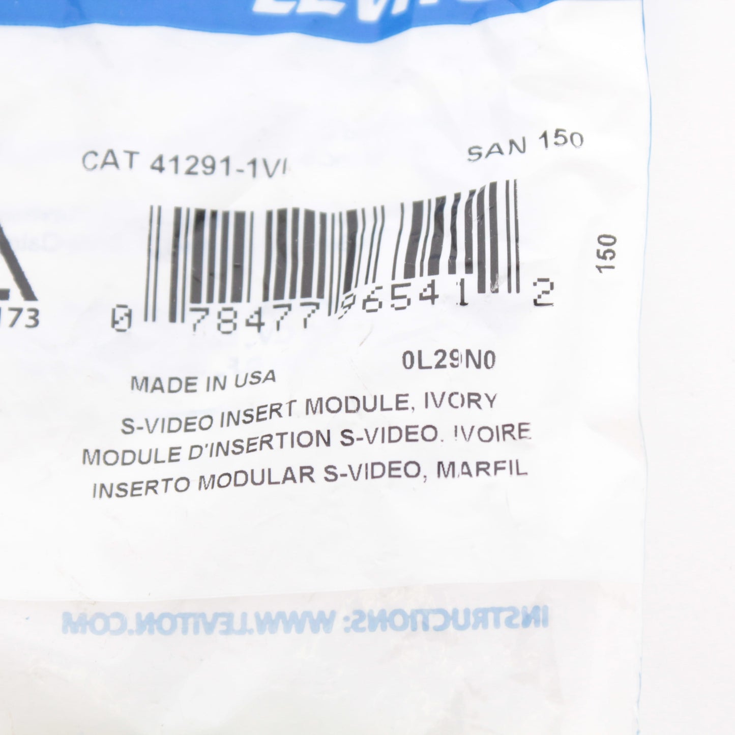 Leviton Ivory MOS S-Video 1-Unit Jack Wallplate Filler Insert Module 41291-1VI