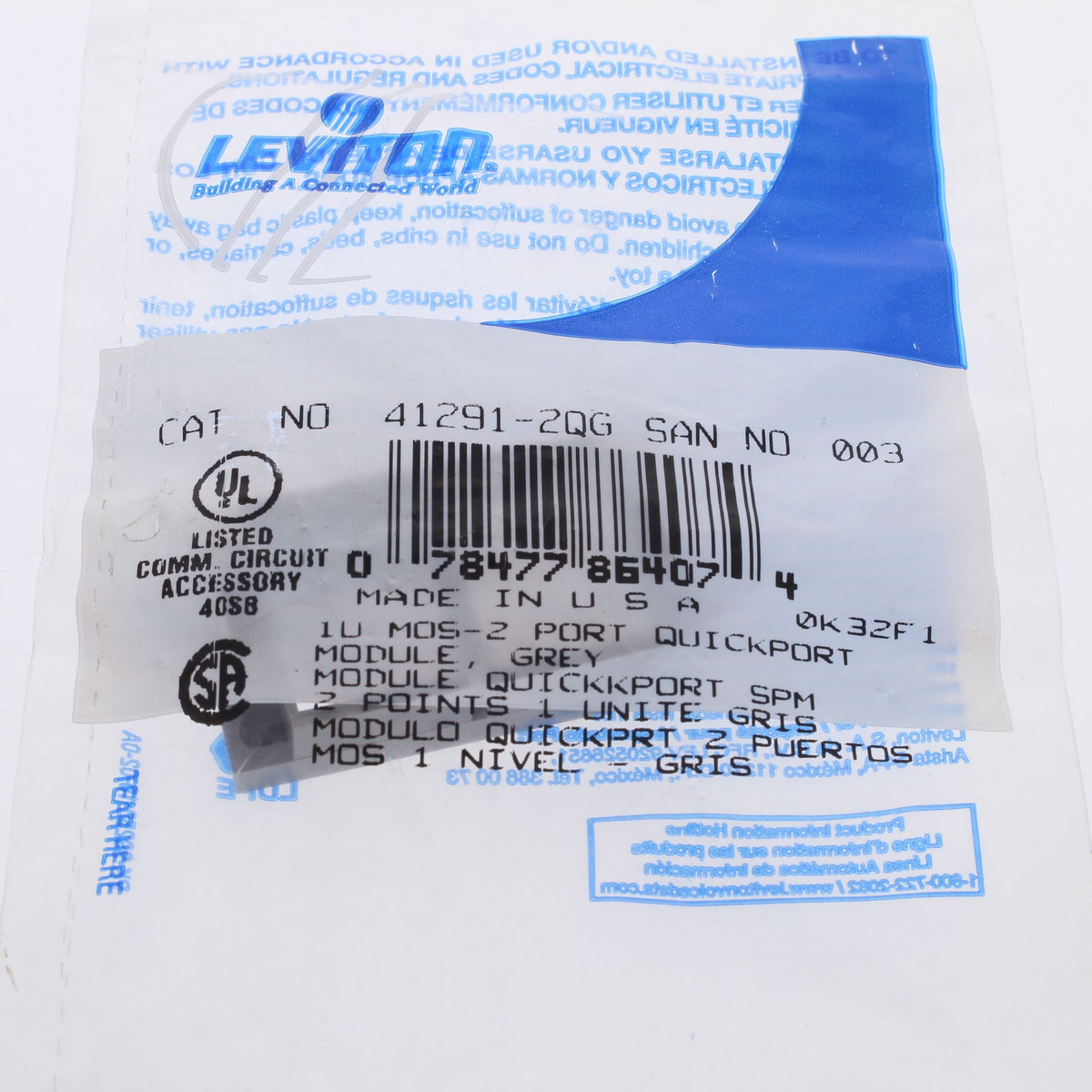 Leviton 41291-2QG Gray MOS 2-Port Quickport Adapters Cover Insert Module 2-Pack