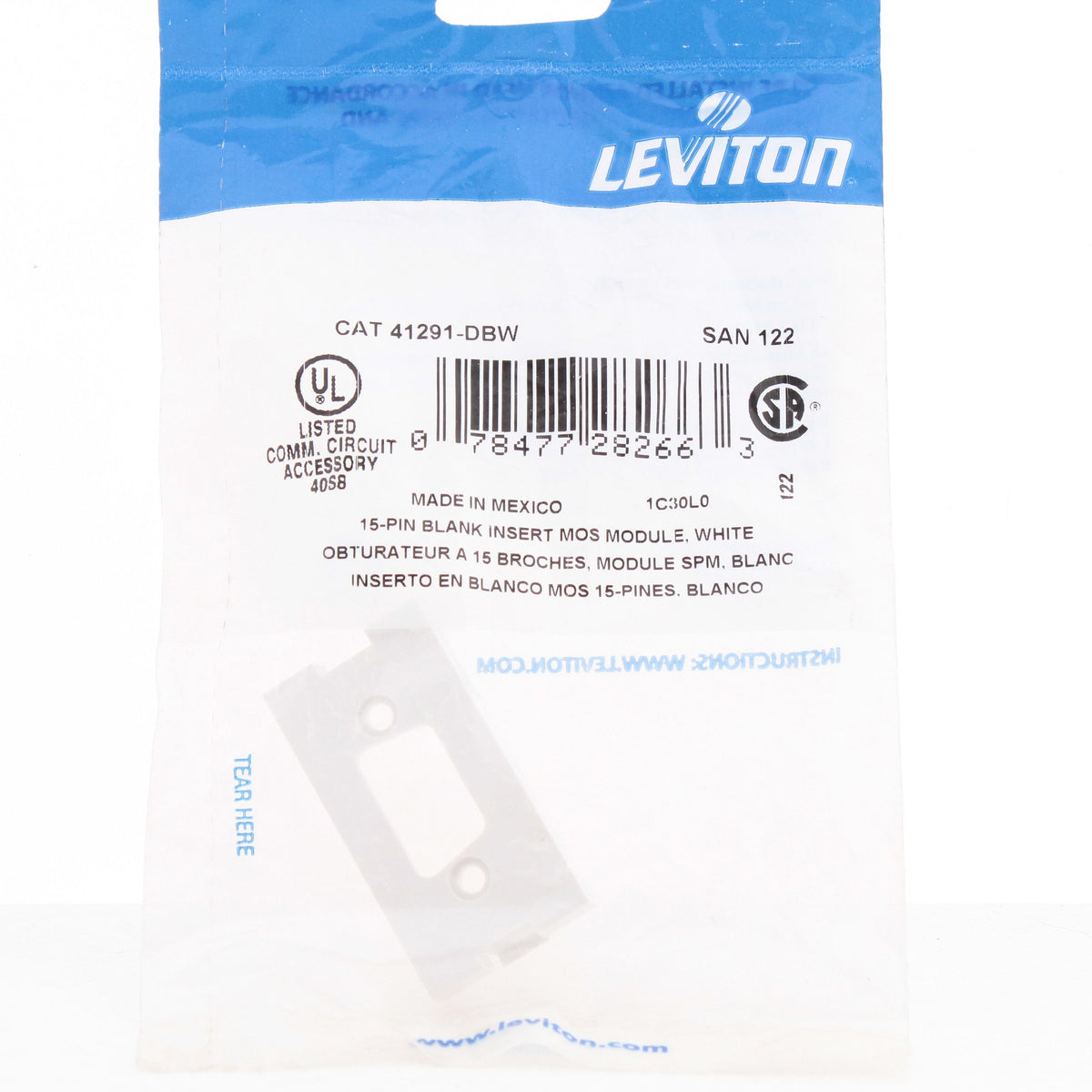 Leviton White 1-Unit MOS Wallplate Module Insert HD15 Opening HD-15 41291-DBW