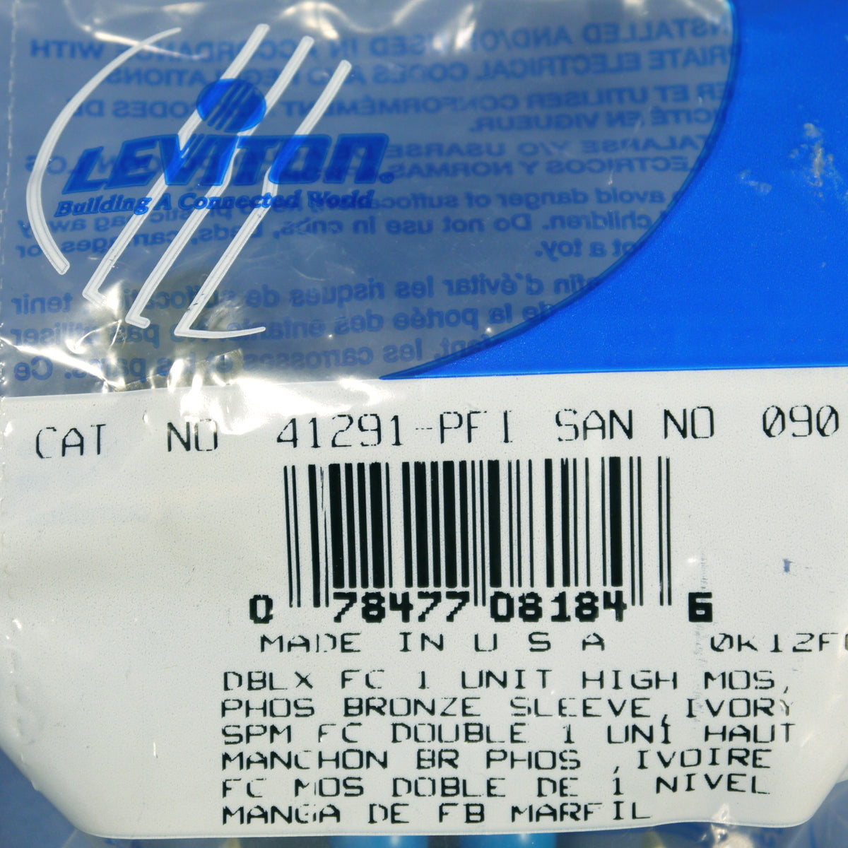 Leviton Ivory MOS Duplex FC Fiber Optic Coupling Jack Insert Module 41291-PFI