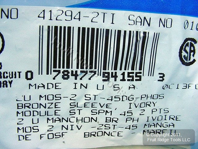 Leviton Ivory MOS Dual ST Fiber Optic 45° Coupling Jack Module Insert 41294-2TI