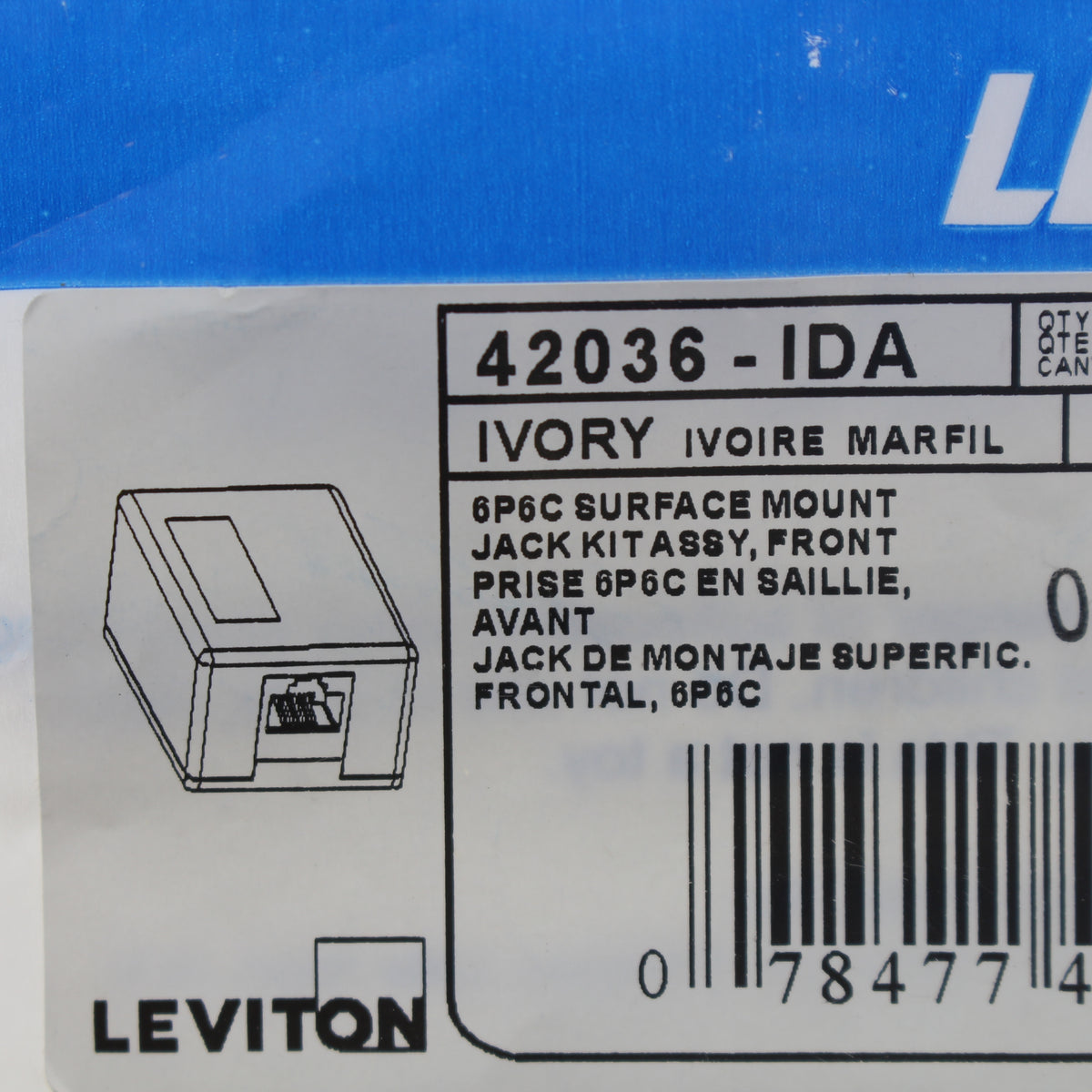 Leviton 42036-IDA Ivory Surface Mount Jack Kit 6P6C 110-Style