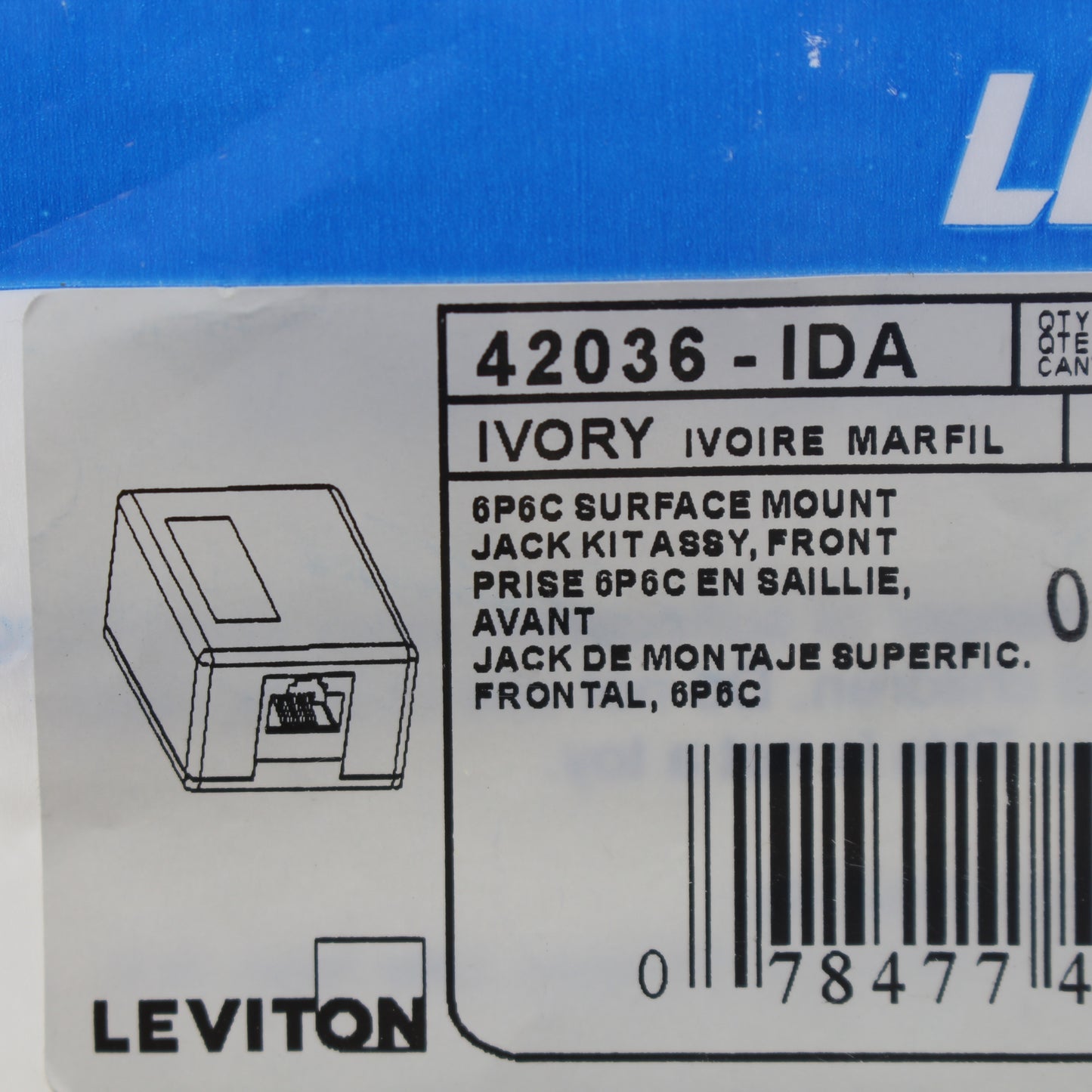 Leviton 42036-IDA Ivory Surface Mount Jack Kit 6P6C 110-Style
