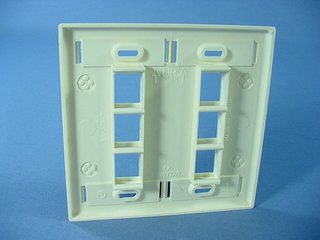 Leviton Almond Quickport 6-Port ID Window Flush Wallplate 2-Gang Cover 42080-6AP