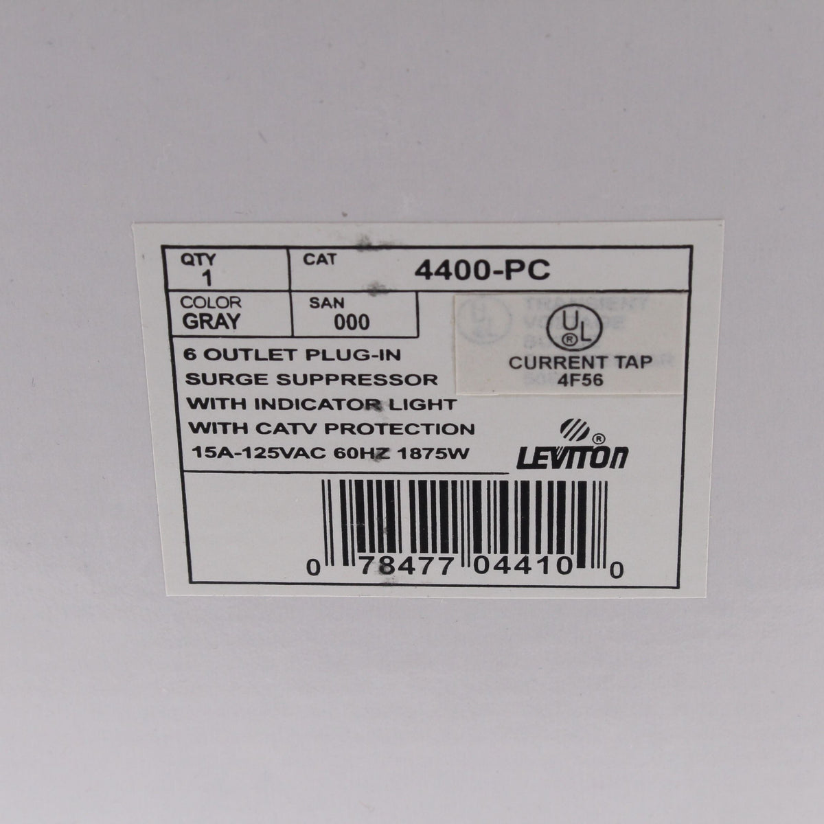 Leviton 4400-PC Gray Surge Protector 6-Outlet Receptacle Adapter w/ Coaxial CATV