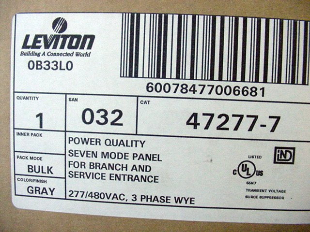 Leviton 7-Mode 47277-7 High Surge Suppressor Protector Panel 277/480V 3ØY WYE