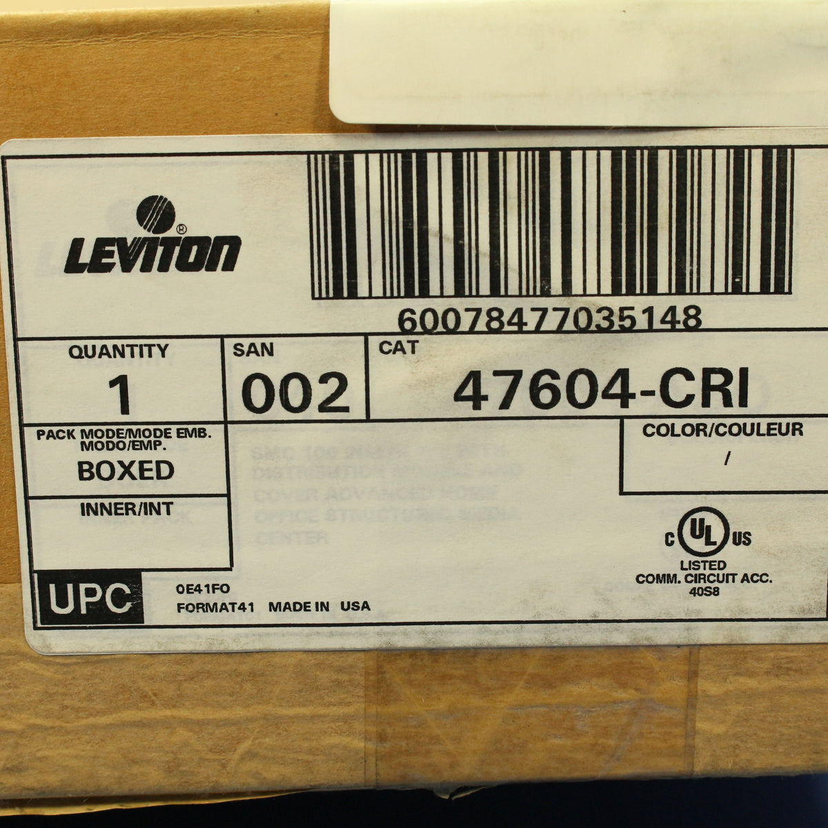 Leviton Structured Media Center Panel Cover Construction Ring & Panel 47604-CRI