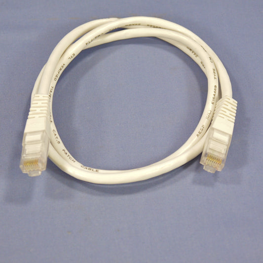 Leviton 47620-3W White Cat5 3ft Ethernet Cable LAN Data Patch Cord Network Wire