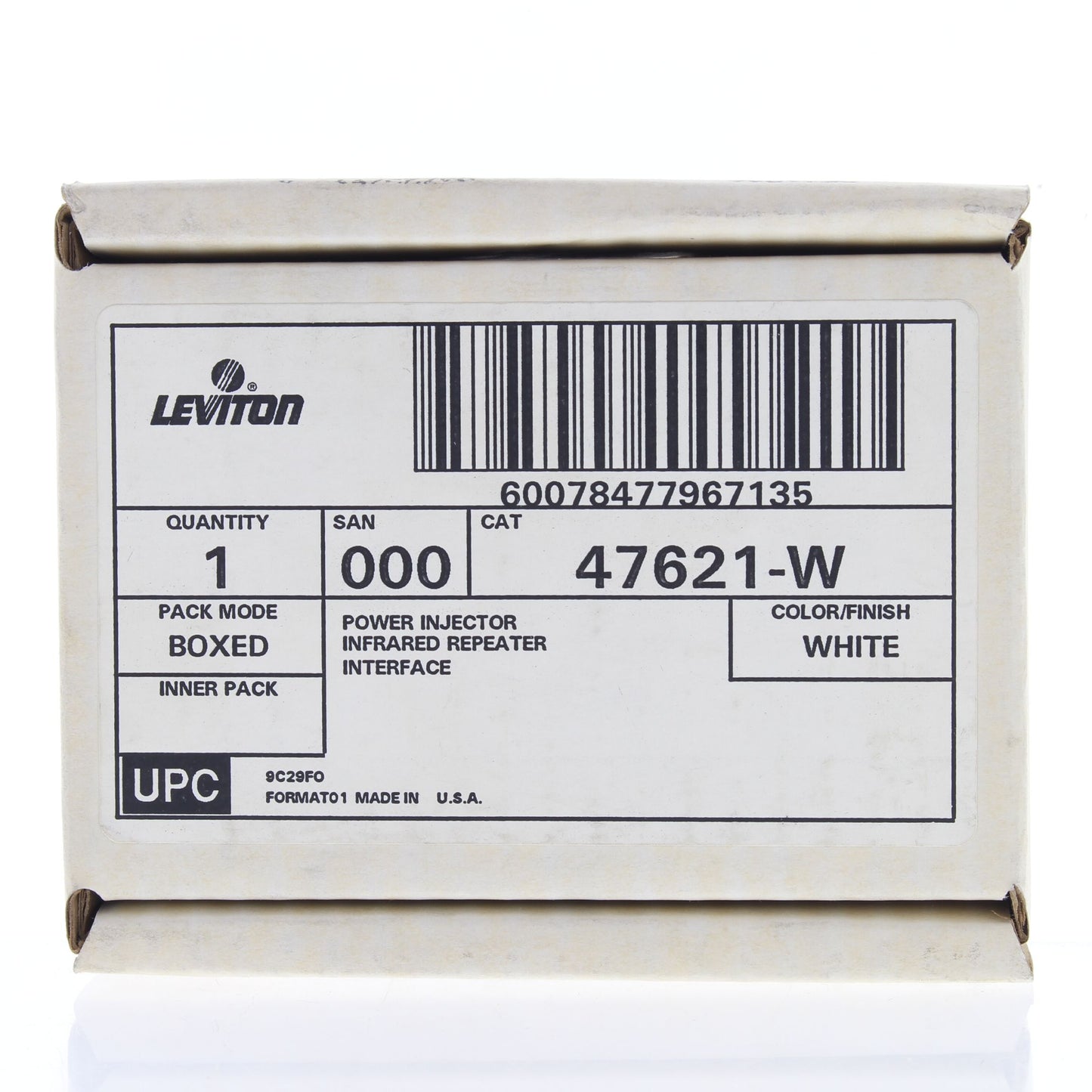 Leviton 47621-W Remote Power Injector Infrared Repeater Emitter 3.5mm Plug