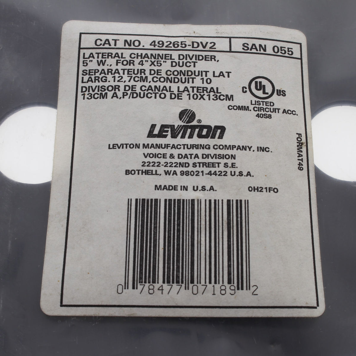 Leviton 49265-DV2 Front Versi-Duct Patch Cable Lateral Channel Divider 11.5" x5"