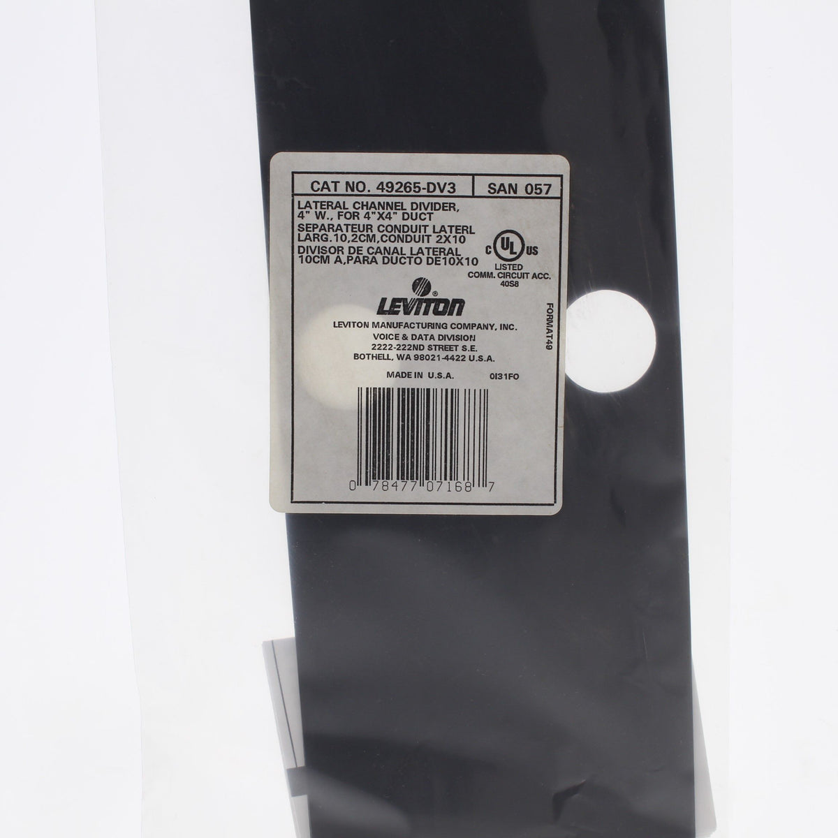 Leviton 49265-DV3 Rear Versi-Duct Patch Cable Lateral Channel Divider 11.5" x 4"