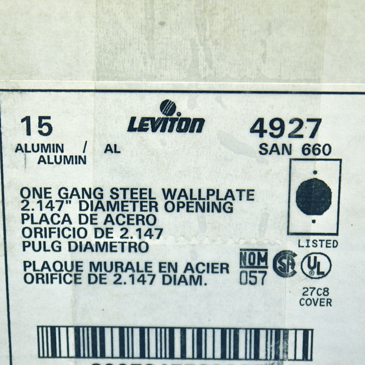 Leviton 4927 Metal Steel 1-Gang Power Outlet 2.15" Hole Wallplate Covers 15-pack