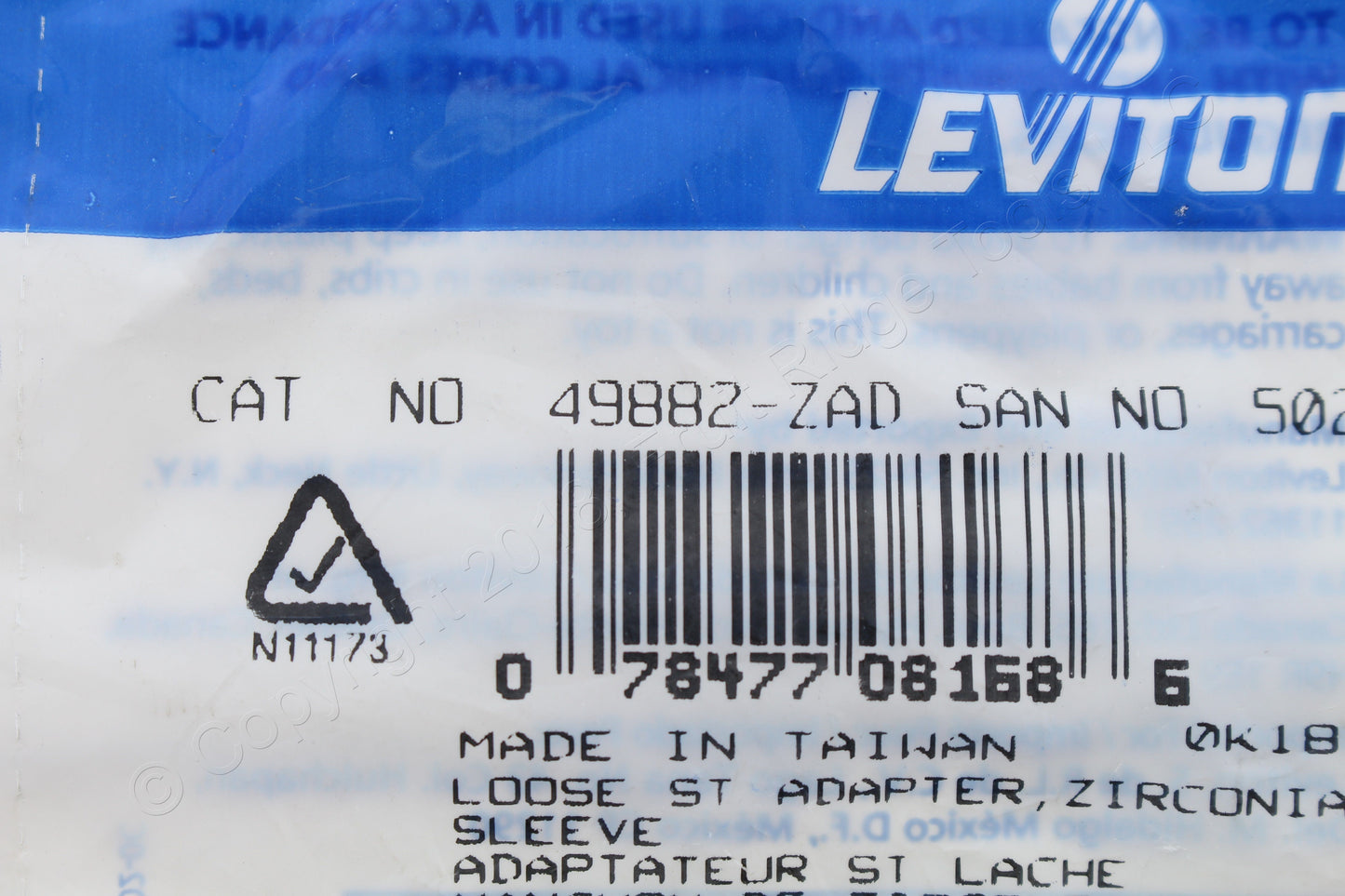 Leviton 49882-ZAD Loose ST Adapter Zirconia Sleeve Straight Tip Fiber Connector