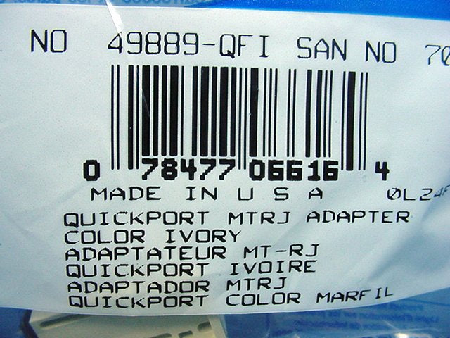 Leviton Ivory Quickport Fiber Optic Frame-Station Jack Adapter MT-RJ 49889-QFI