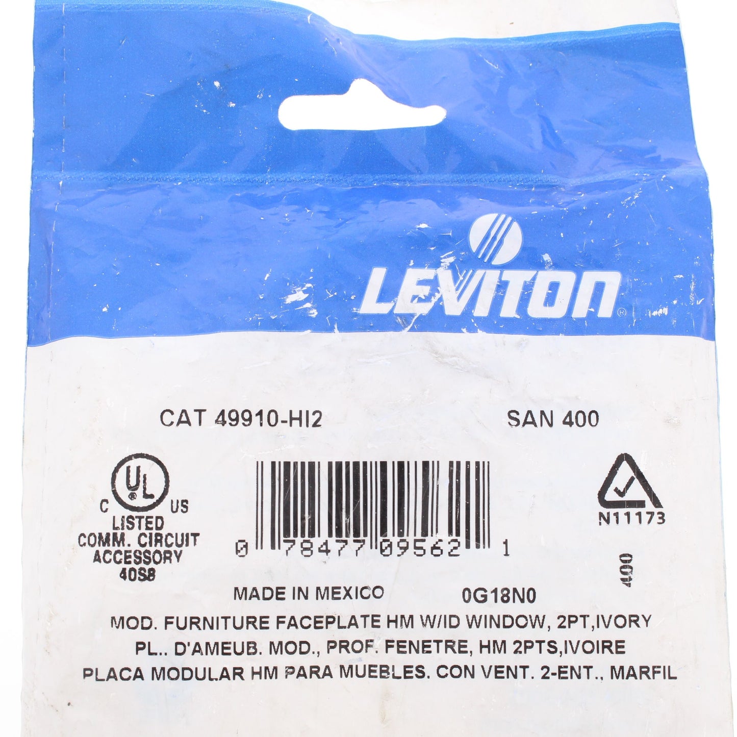 Leviton 9910-HI2 Ivory 2-Port Quickport Jack Cubicle Wallplate Empty Cover