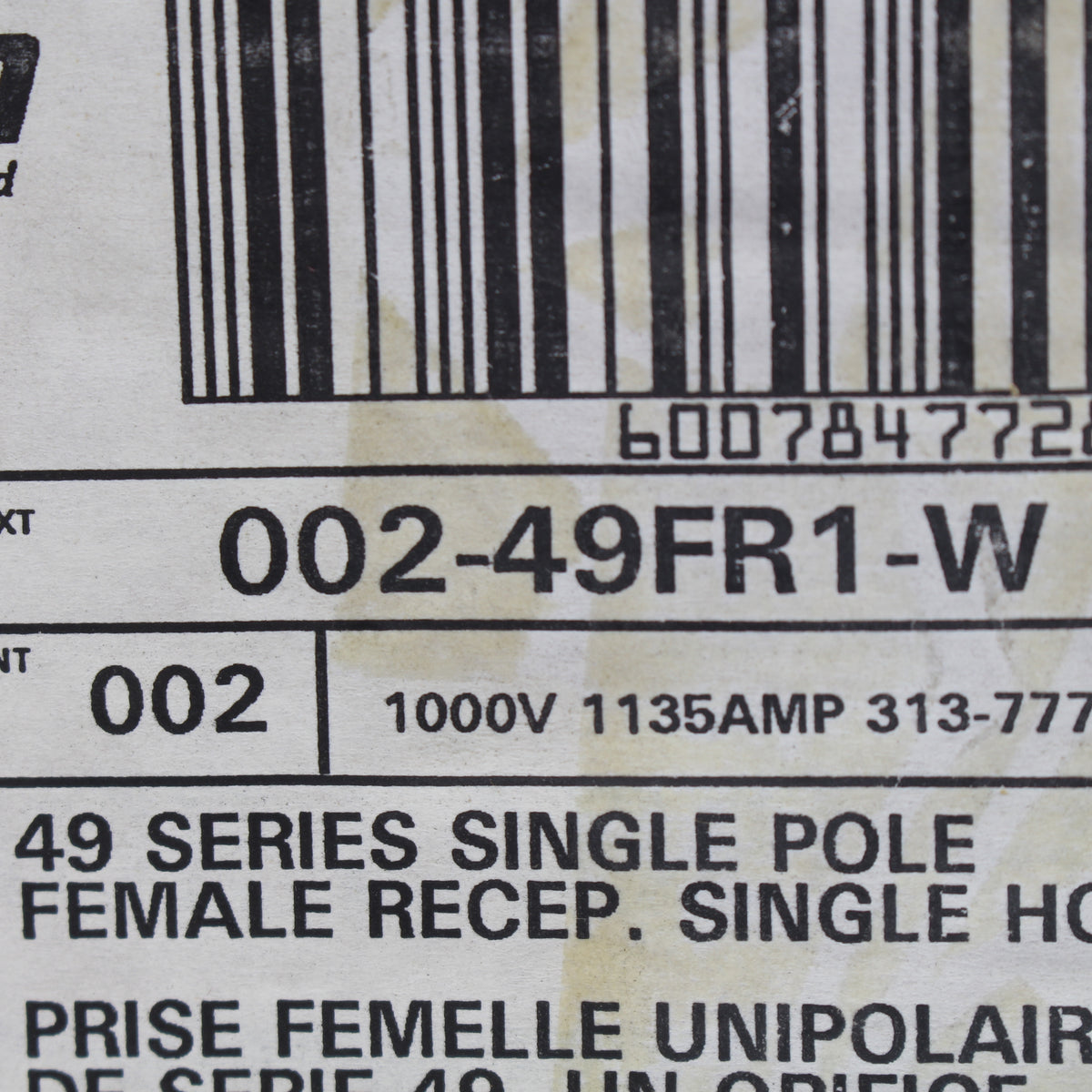 Leviton 49FR1-W White 49 Series Single Pole Female Receptacle Single Hole