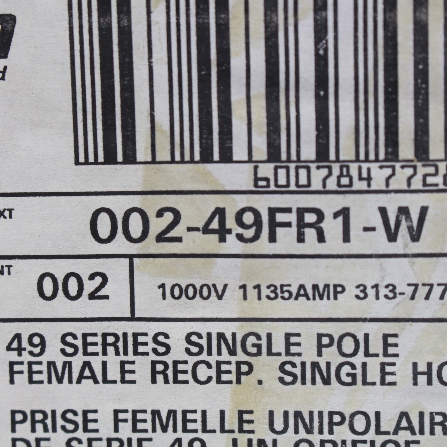 Leviton 49FR1-W White 49 Series Single Pole Female Receptacle Single Hole