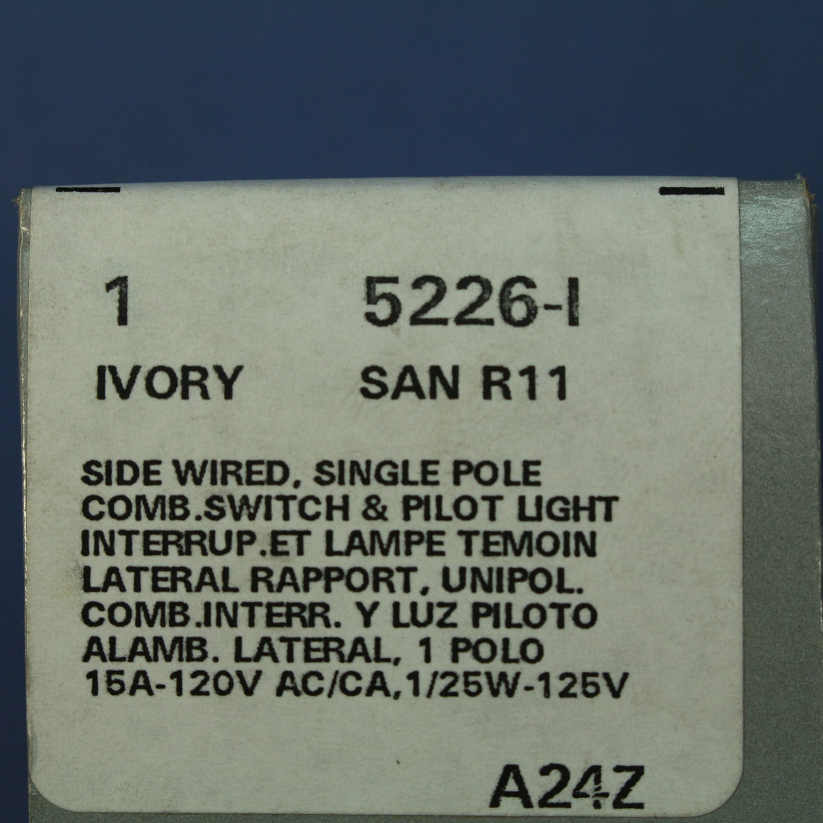 Leviton Ivory Commercial Toggle Wall Switch 15A w/Pilot Light 5226-I-R41 Boxed