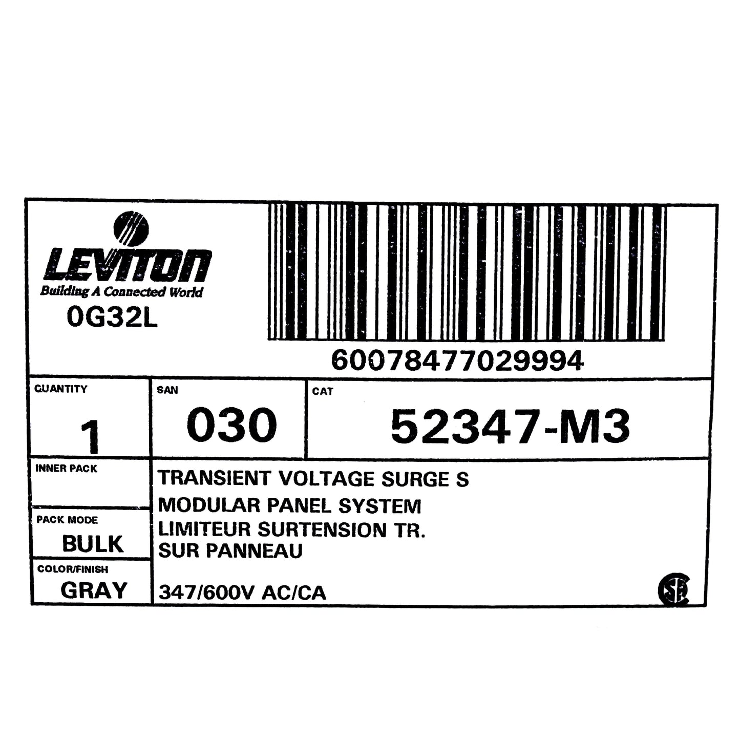 Leviton 52347-M3 3-Phase Surge Suppressor Protector Panel WYE 3?Y 347/600V