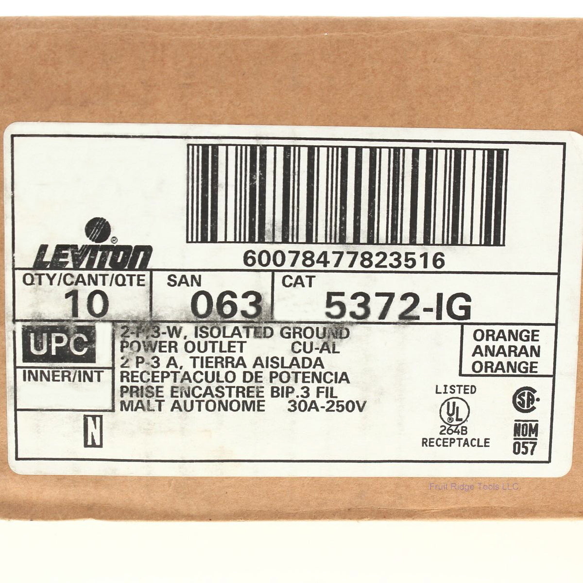 Leviton 5372-IG Isolated Ground Straight Blade Receptacles 6-30R 30A 250V 10pcs