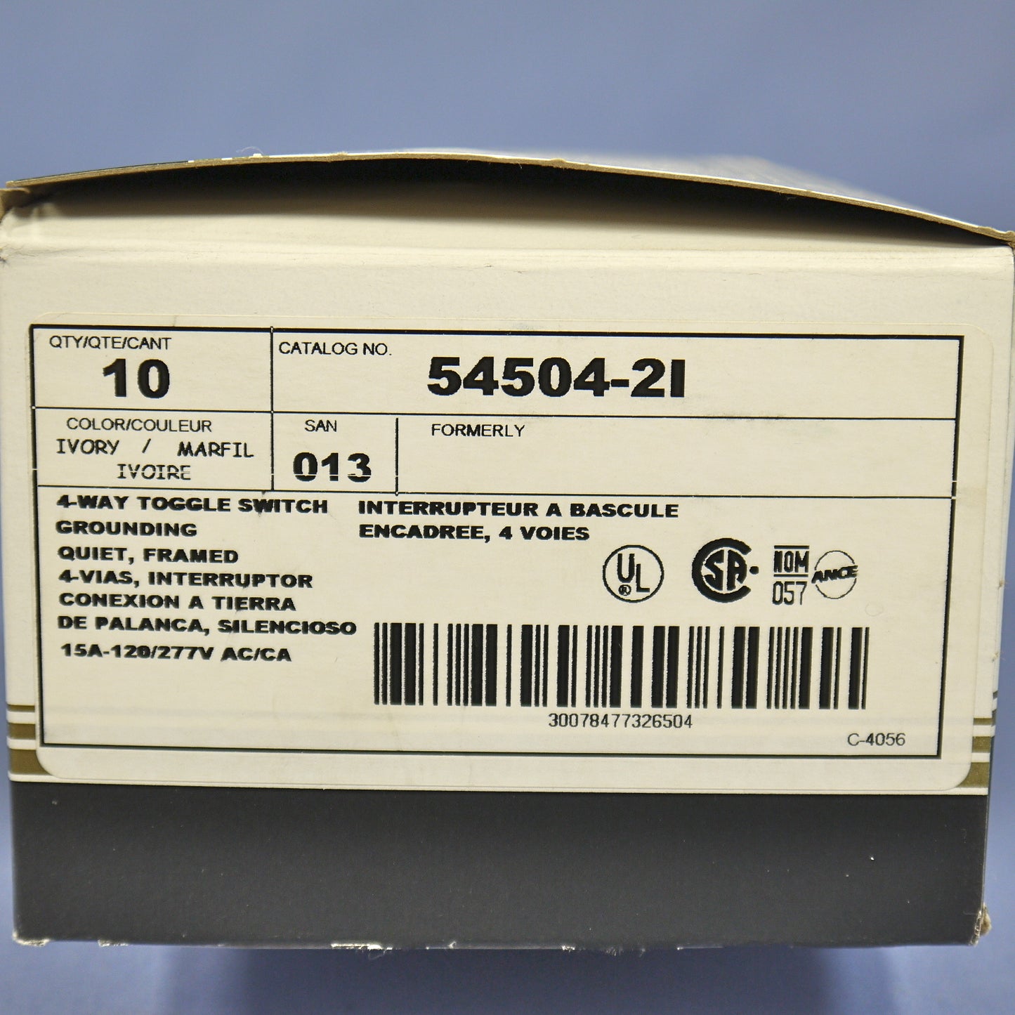 Leviton 54504-2I Ivory 4-Way Commercial Toggle Wall Light Switches 15A 10-Pack
