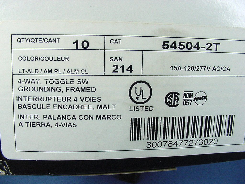 Leviton 54504-2T Light Almond 4-Way Commercial Toggle Wall Light Switch 15A 10pc
