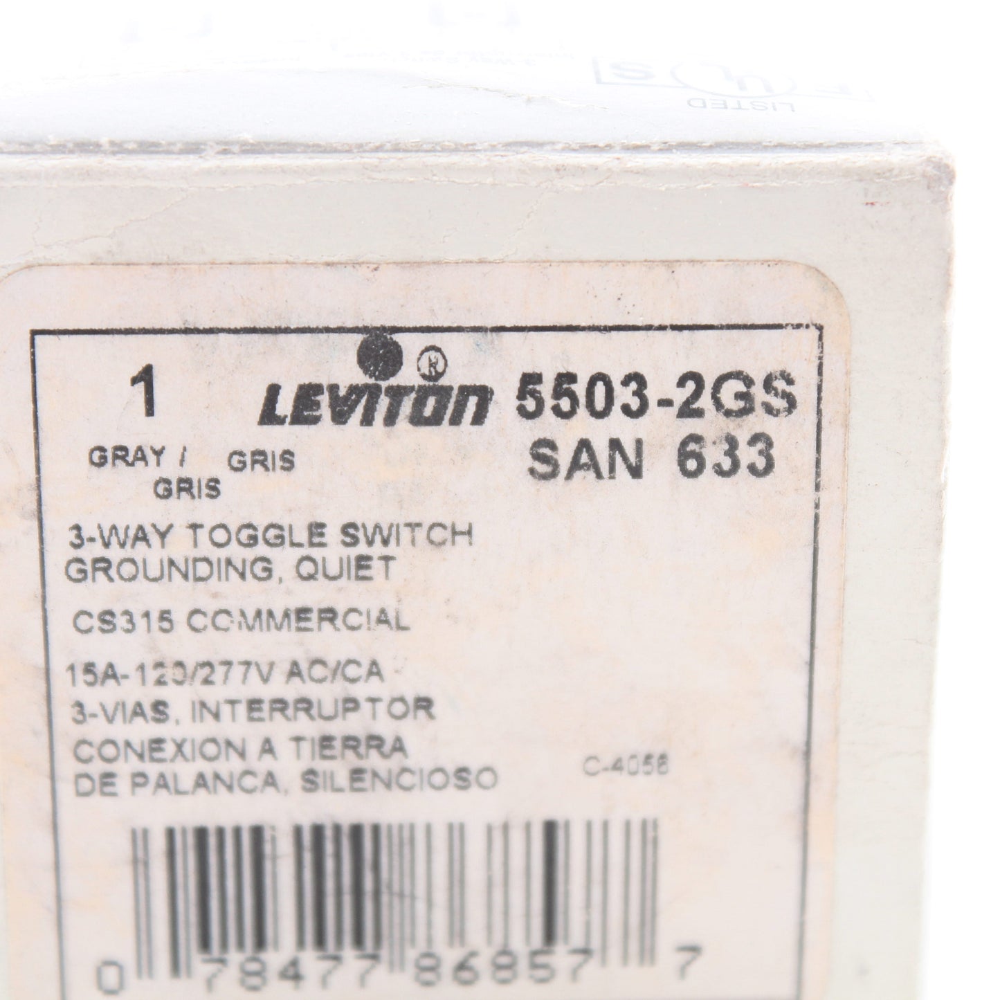 Leviton Gray COMMERCIAL 3-Way Toggle Wall Light Switch 15A 120/277VAC 5503-2GS