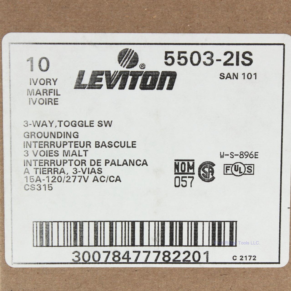 Leviton 5503-2IS Ivory Commercial 3-Way Toggle Light Switch 15A 120/277VAC 10pcs