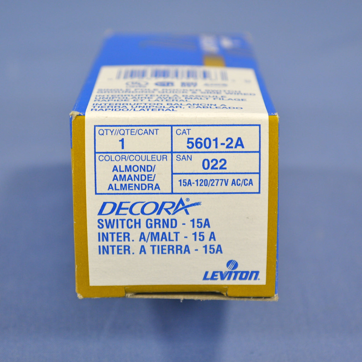 Leviton 5601-2A Almond Decora Single Pole Rocker Wall Light Switch 15A Boxed