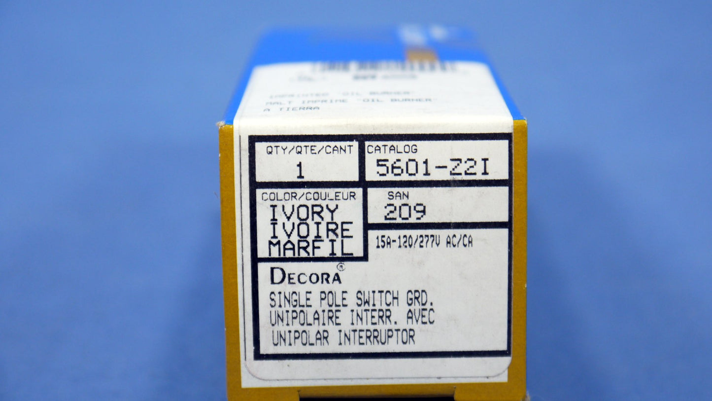 Leviton 5601-Z2I Ivory Decora "OIL BURNER" Rocker Wall Switch 15A Single Pole