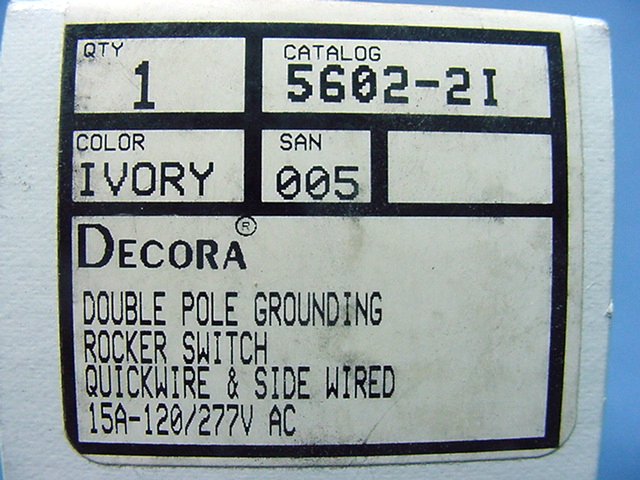 Leviton 5602-2I Ivory Double Pole Decora Rocker Wall Light Switch Control 15A