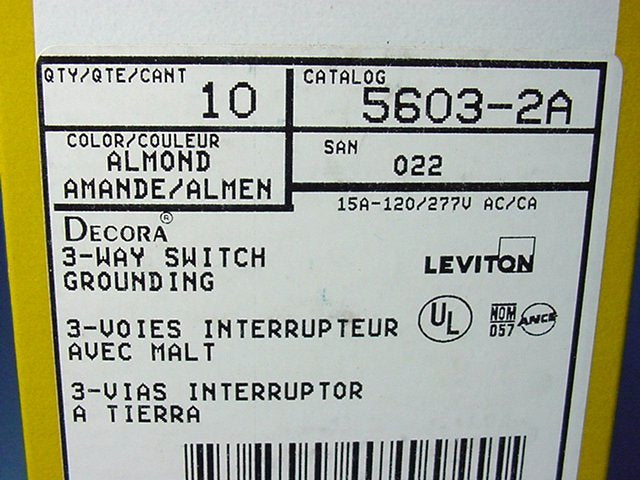 10 Leviton Almond 3-Way Decora Rocker Wall Light Switches 15A 120/277VAC 5603-2A