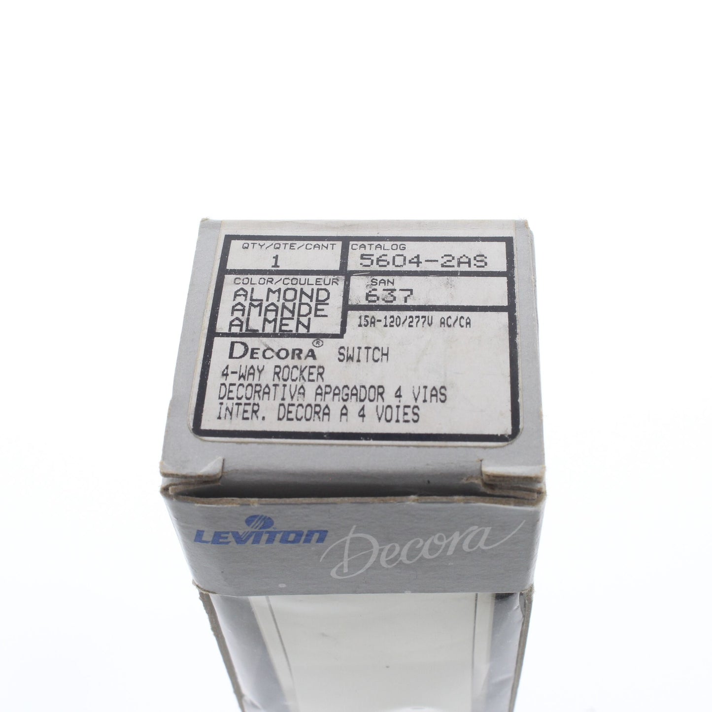 Leviton 5604-2AS Almond 15A 4-Way Decora Light Smooth Rocker Switch 120/277V