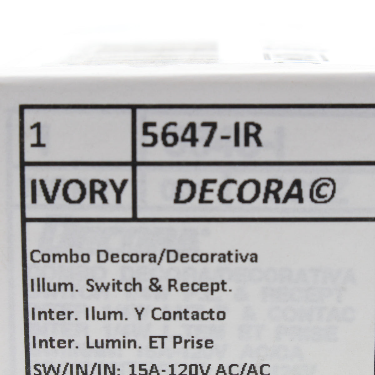 Leviton 5647-IR Ivory Decora Rocker Wall Switch & Outlet 15A Red Indicator Light