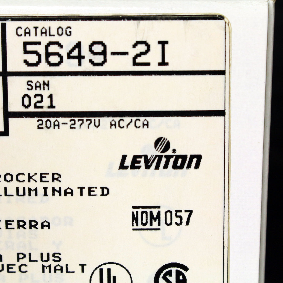 Leviton 5649-2I Ivory Decora Lighted Commercial Rocker Light Switches 277V 10pcs