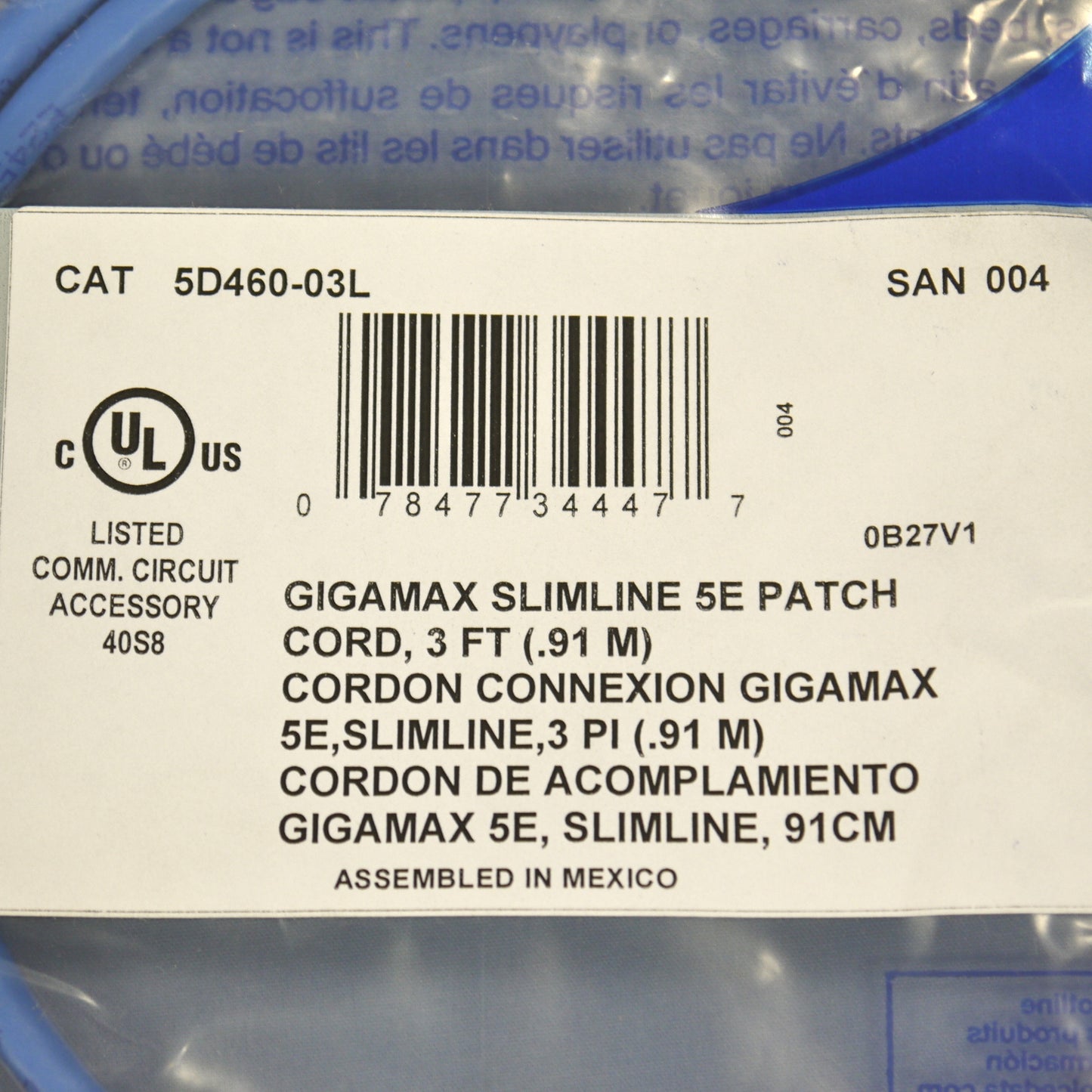 Leviton 5D460-3L Blue 5e 3ft Ethernet Cable Patch Cord Network Gigamax Slimline