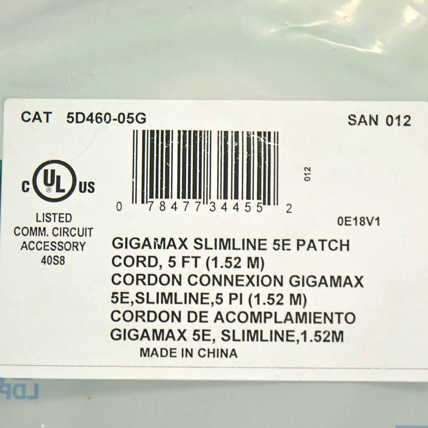 Leviton 5D460-5G Green 5ft Ethernet Cable Patch Cord Network Gigamax Slimline