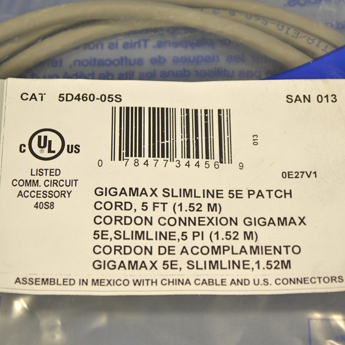 Leviton 5D460-5S Gray Gigamax Slimline 5Ft Ethernet LAN Patch Cord Network Cable