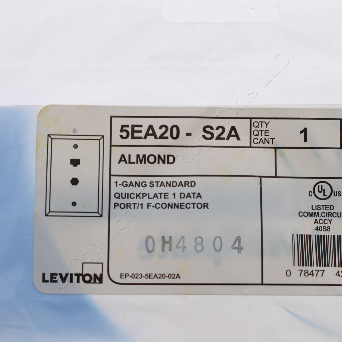 Leviton SEA20-S2A Almond 1-Gang Coax Ethernet Cable Data Center Jack Wallplate
